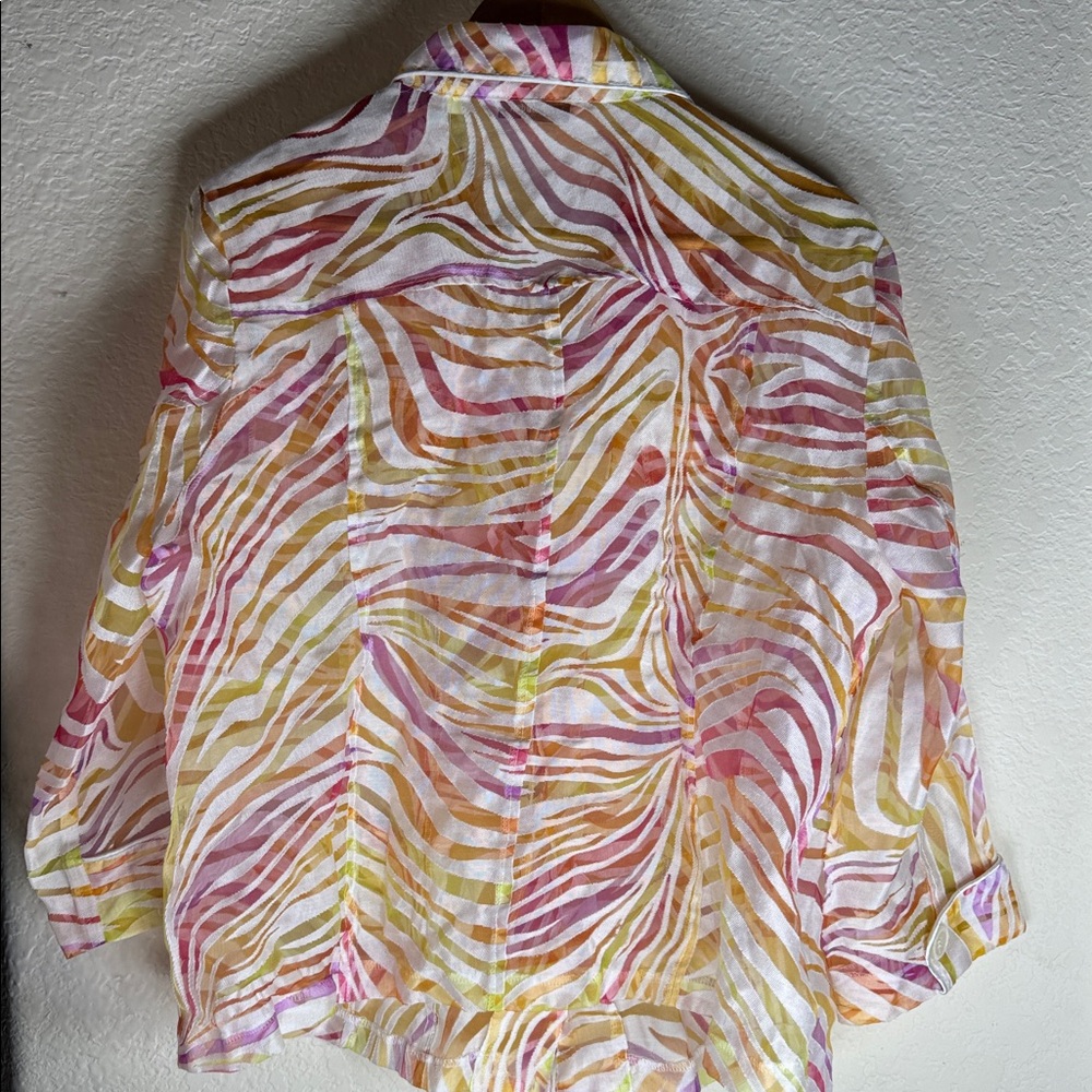 Lightweight Zebra Stripe Button-Up Jacket in Pastel Multicolor - Picture 3 of 4